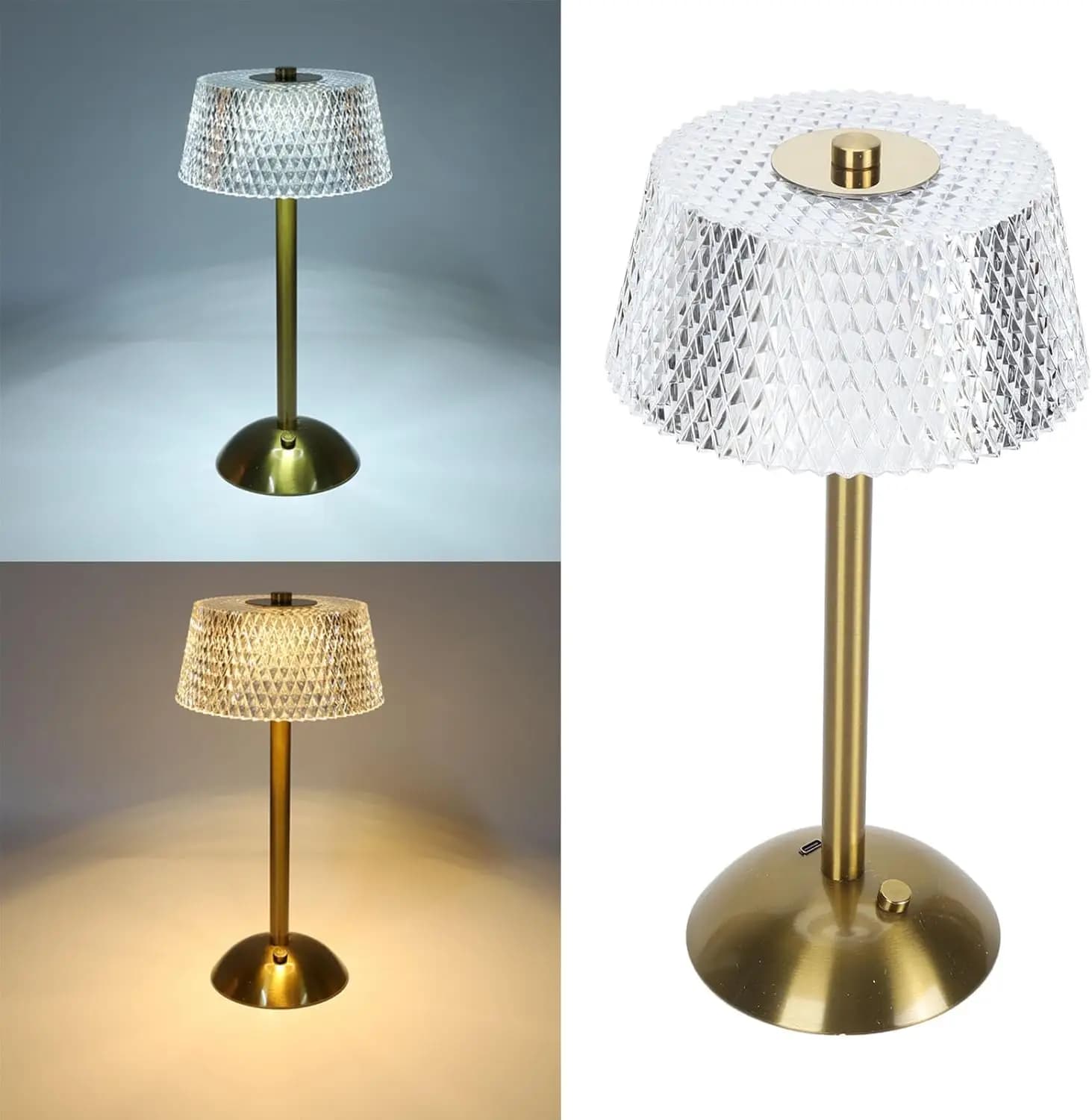 Lampada da tavolo in cristallo dimmerabile Lampada da scrivania ricaricabile a LED senza fili con controllo touch 3 colori che cambiano per il comodino della camera da letto
