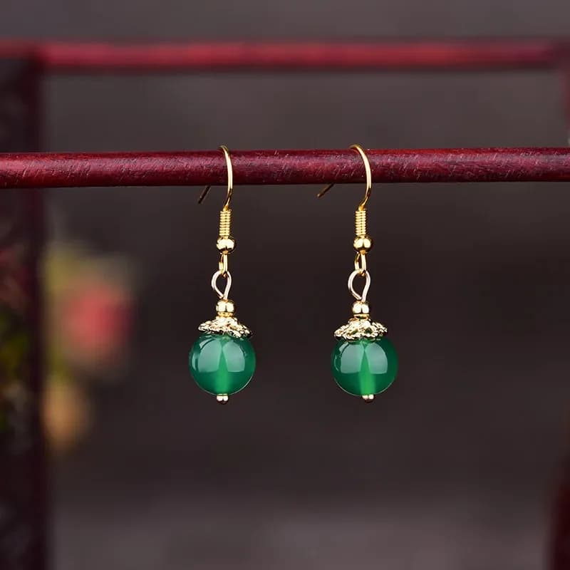 Orecchini con perline di giada verde Accessori fortunati Amuleti Ciondoli Donna Gioielli vintage naturali Fascino in pietra Regali Designer