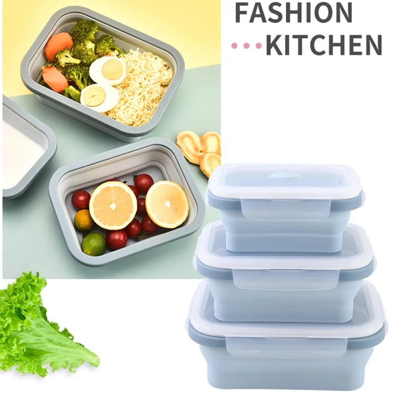 Bento Box pieghevole in Silicone 1/3Pc scatola da pranzo portatile pieghevole per stoviglie per alimenti contenitore per alimenti ciotola Lunchbox stoviglie