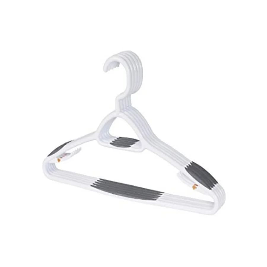 Set of 5 Deluxe Non Slip Hangers by! - Space Saving Hangers for Clothes, Pants, Jackets and Shirt 5 Pack, White/Grey
