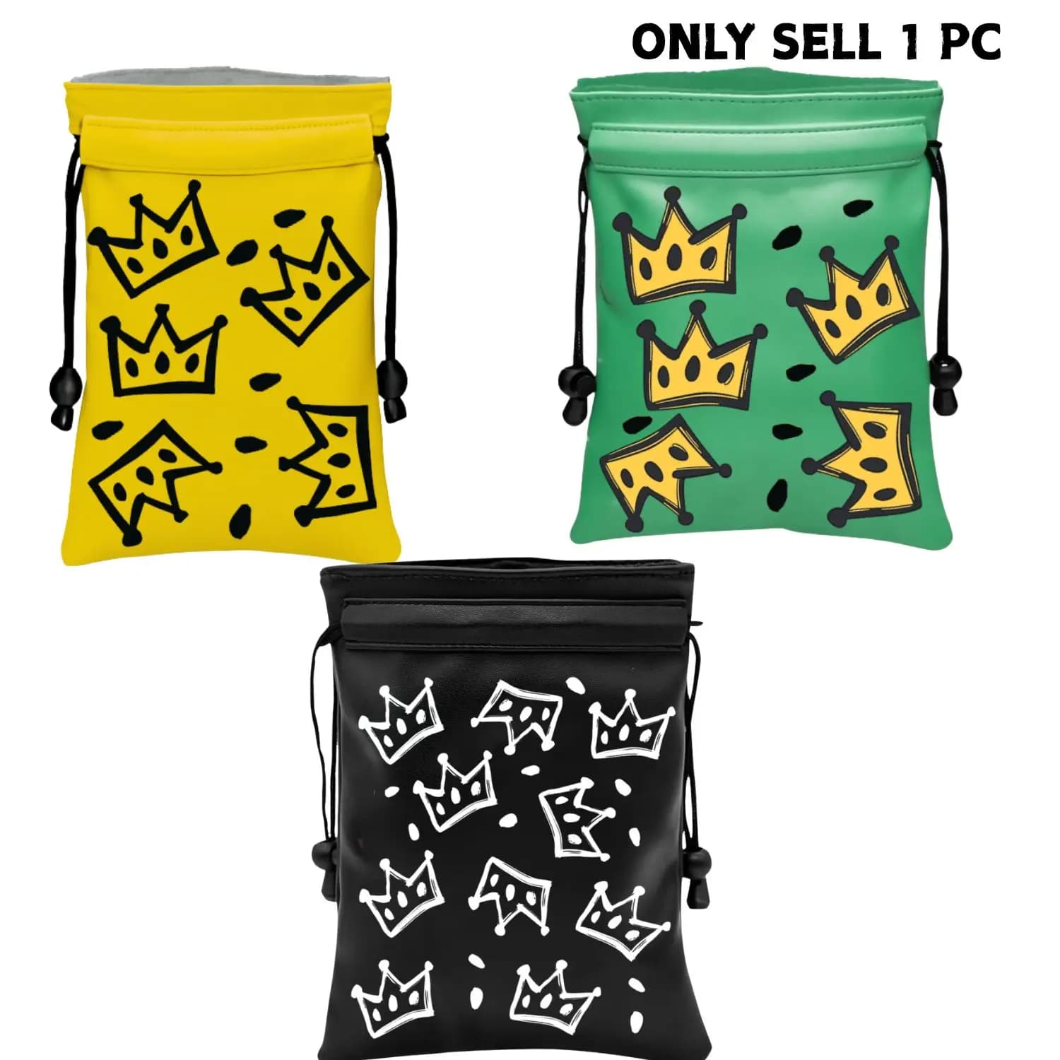 Borsa portaoggetti Crown Golf, divertente custodia per oggetti di valore da golf con motivo a tee da golf, custodia in pelle PU per tee da golf con chiusura a coulisse