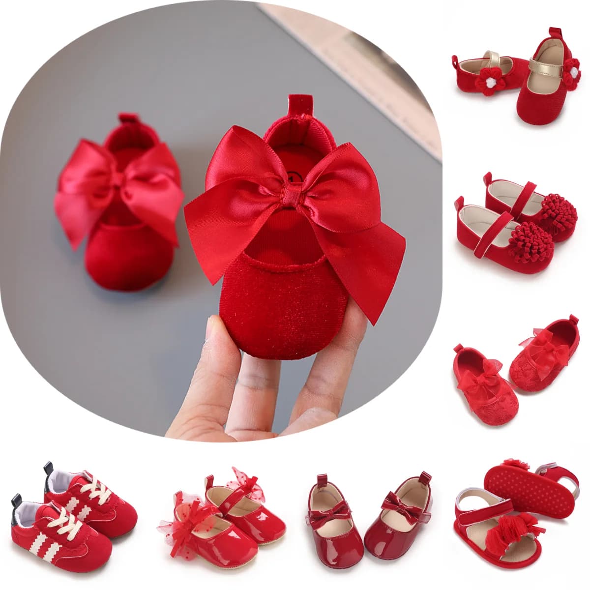 High Quality Red 0-1 Year Bowknot Infant Baby Girl Dress Shoes Soft Sole Comfortable First Walker Toddler Crib Shoes