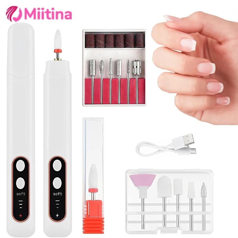 Set di trapani elettrici per unghie, attrezzatura per pedicure e manicure, fresa professionale per lucidatura intensa, ricarica USB, per uso domestico