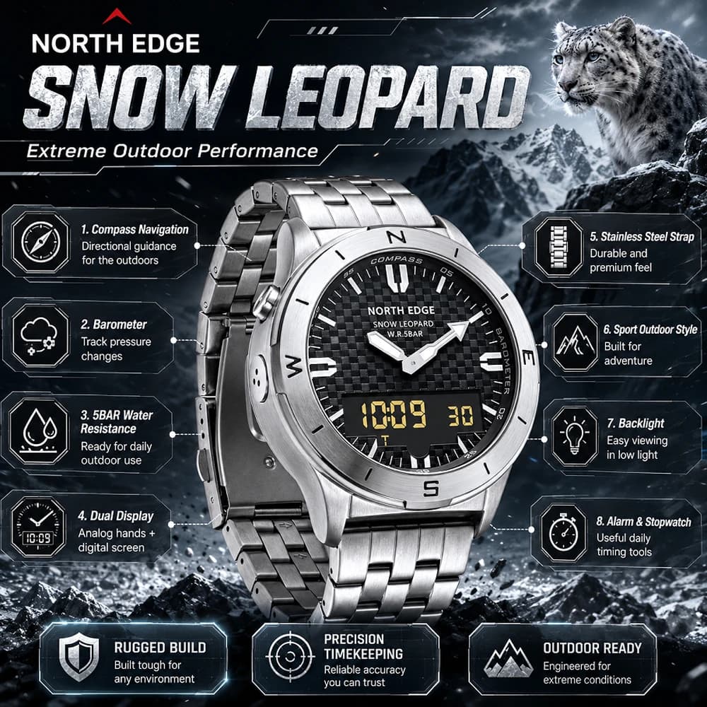 NORTH EDGE Men's Sports Digital Watch Waterproof 50M Altimeter Barometer Compass Business Luxury Men's Watch Outdoor Smartwatch