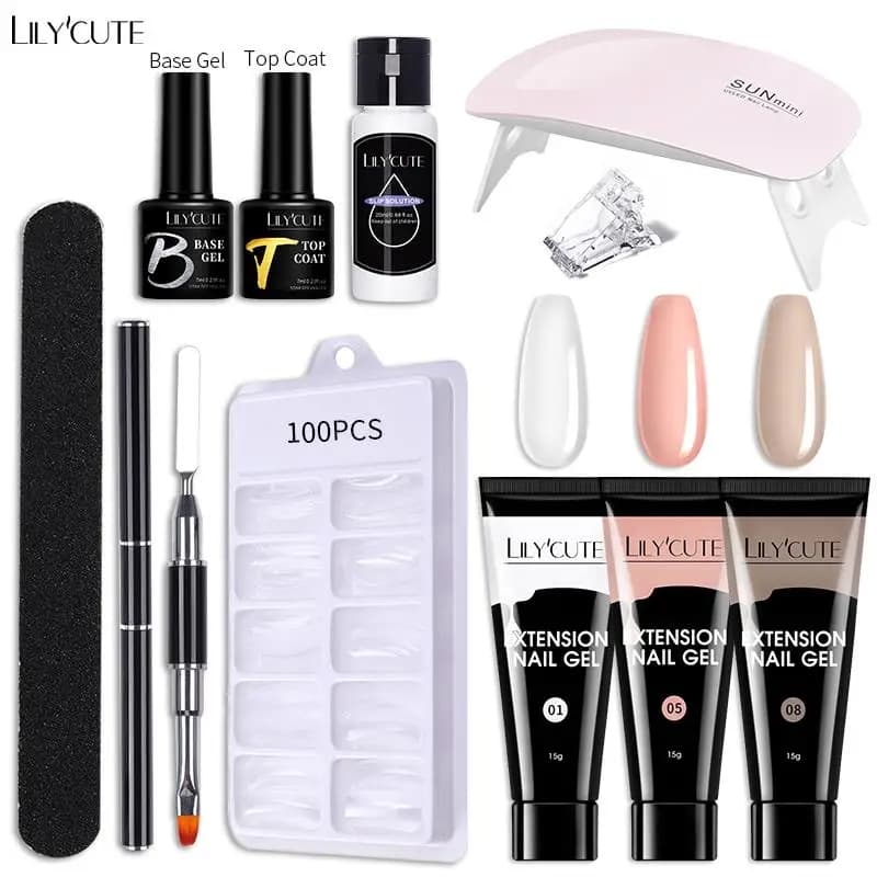 LILYCUTE Kit gel per estensione unghie da 15 ml con base per lampada UV per unghie a LED Top Coat Smalto gel Soak Off Kit per unghie in gel Set manicure per unghie artistiche