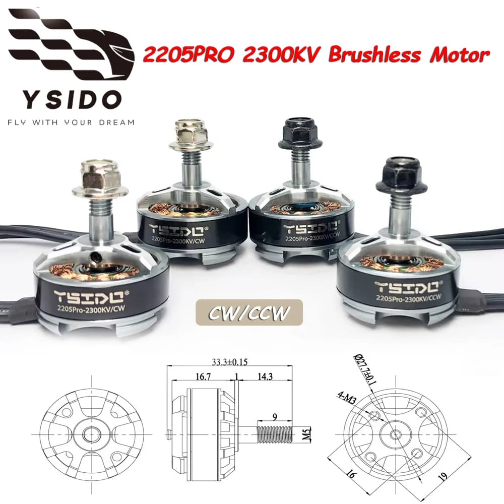 Brushless YSIDO 2205PRO 2205 PRO 2300KV CW CCW 2-4S for 5 Inch QAV250 X210 FPV RC drones