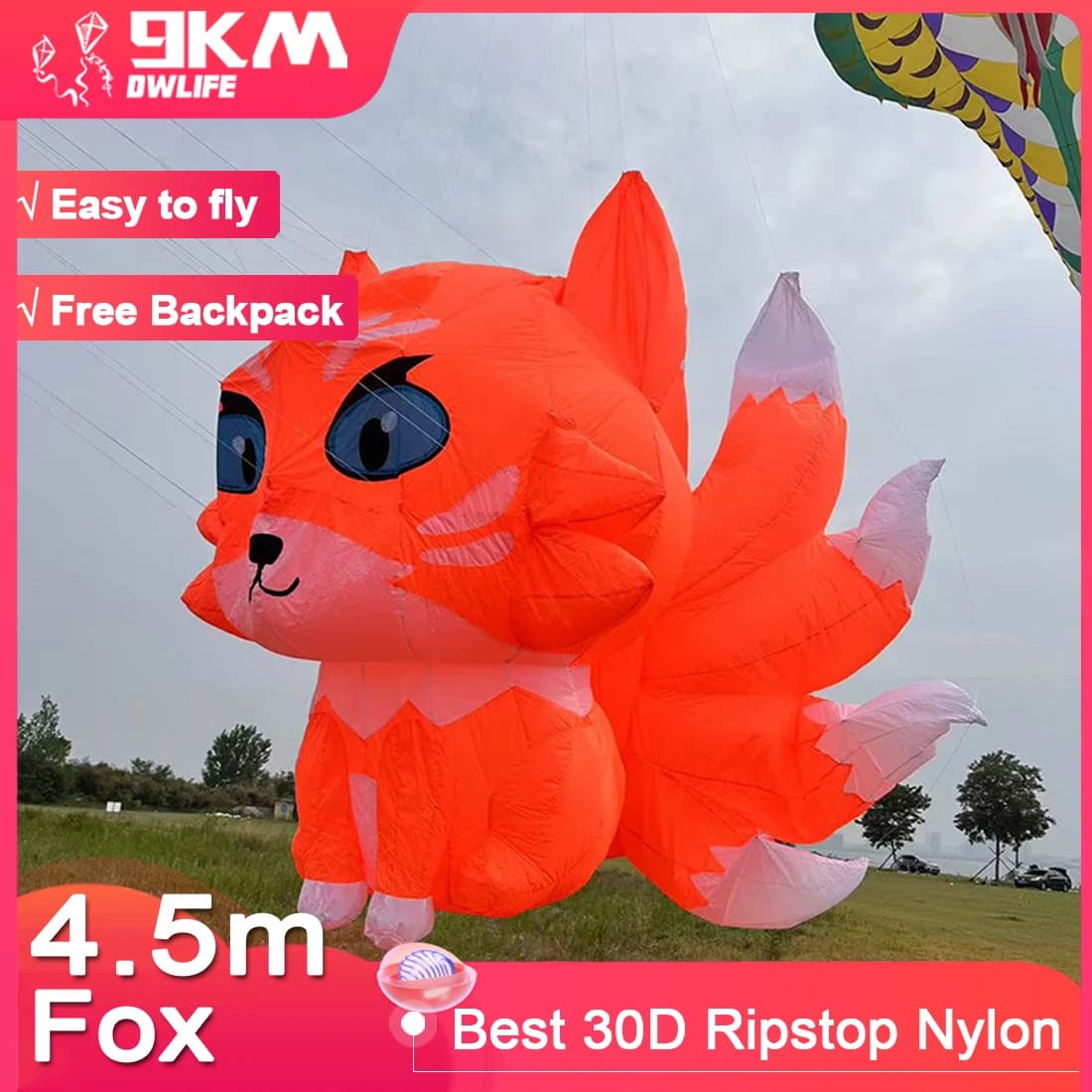 9KM 4.5M Aquilone in the shape of Adult Foxes, High Quality, Soft, Inflatable, for Open Shows, Animal Shape kits, Pendent kites (We accept wholesale)