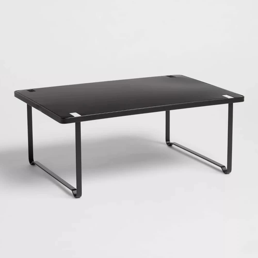 Organizzatore per armadio da cucina impilabile da 15"x10"x6", organizer per scaffali per dispensa in metallo per piano di lavoro della scrivania, ripiani in ferro, nero