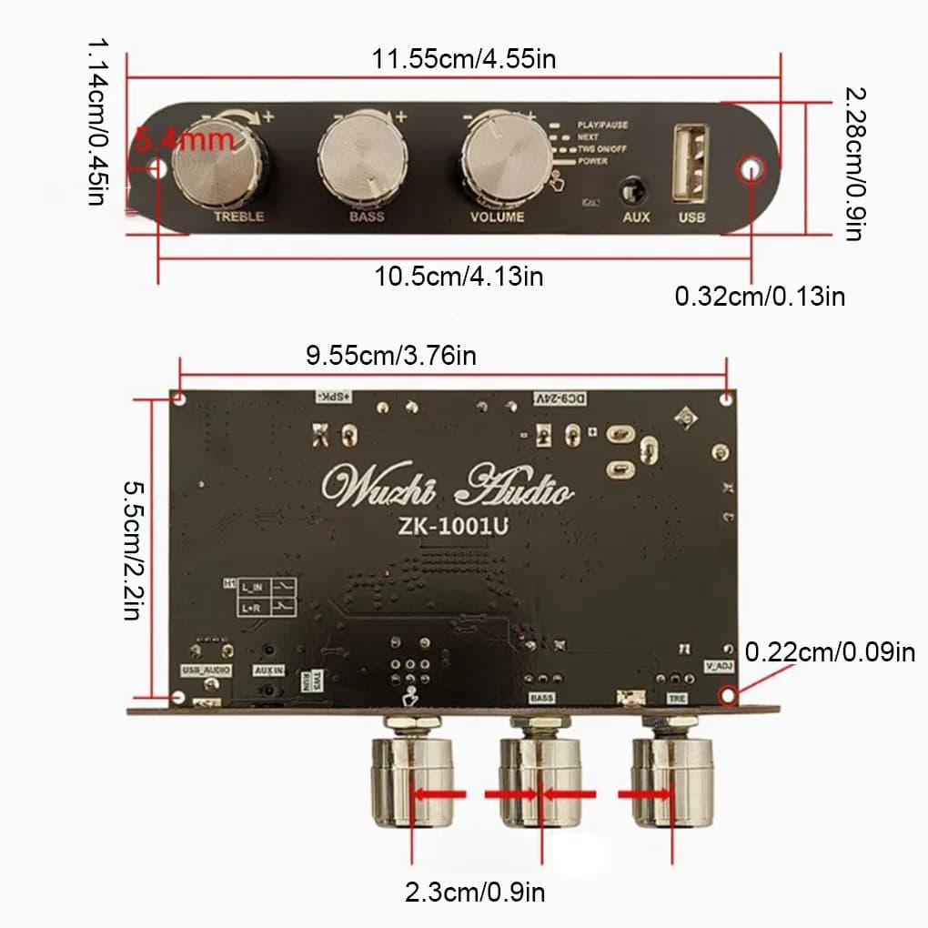 ZK-1001U Modulo scheda amplificatore mono 100W BT 5.3 Supporta APP AUX USB Flash Drive Scheda audio USB TPA3116D2 DC 9-24V