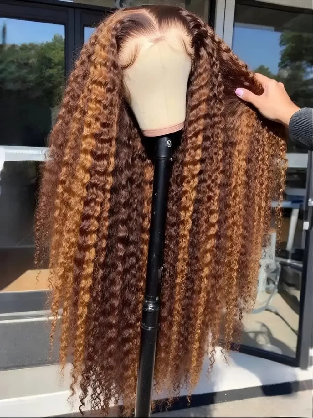 Riccia wig with 13x4 reflections in front lace, in human hair, for woman, without glue, HD, Deep Wave, pre-sweet, color 4/27