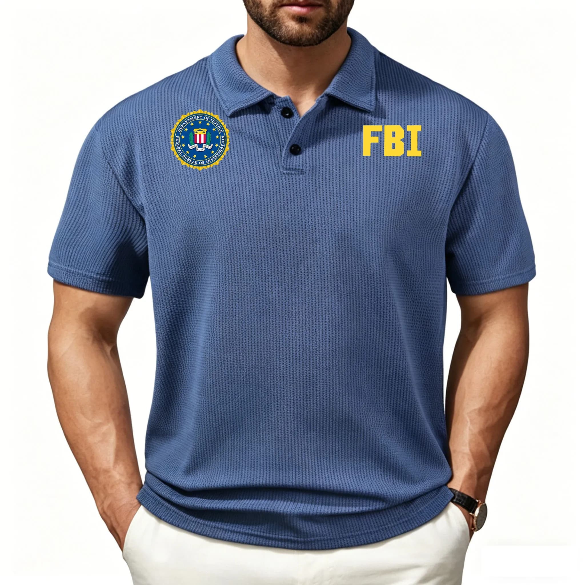Luxury men's golf shirt FBI print Summer comfortable breathable high quality brand men's POLO shirt Shorts Sleeves Top