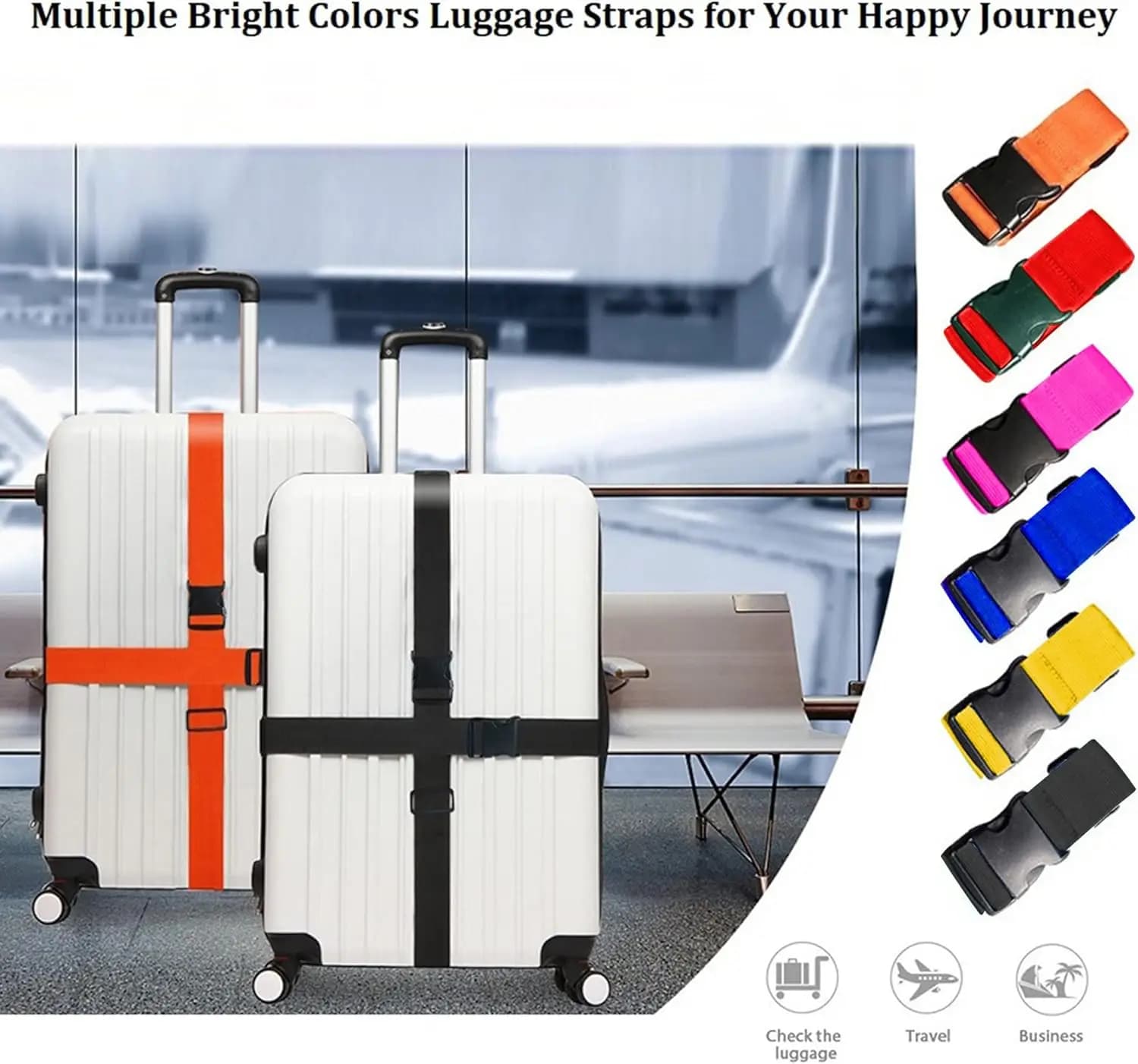 2 Pack Adjustable Luggage Straps Bright Color Suitcase Belts Travel Packing Accessories for Luggage Bag (120-200CM X 2.5CM)