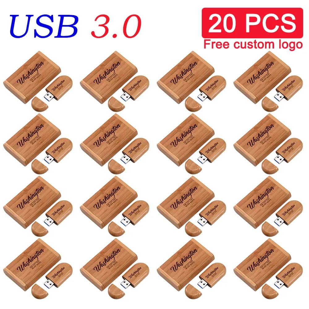 20 Pezzi/Lotto Chiavette USB 3.0 in Legno 128GB con Logo Personalizzato Gratuito, Pen Drive 64GB 32GB, Chiavetta USB Creativa per Laptop