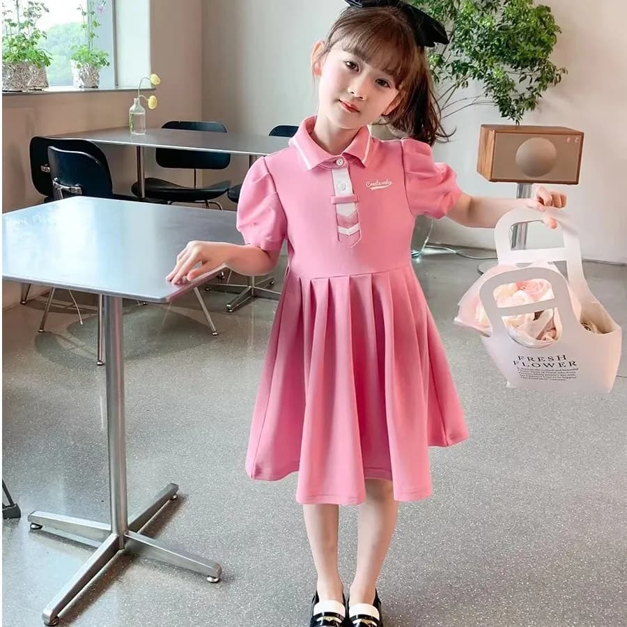 Children's Korean version short sleeved dress for girls fashionable fragrant sweet pleated princess dress 2-12Y