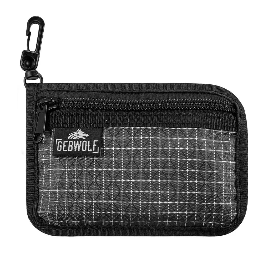 Durable Fabric Zip Wallet Black Grid Pattern Passport Holder Front Pocket Key Clip Document Organizer Business Travel