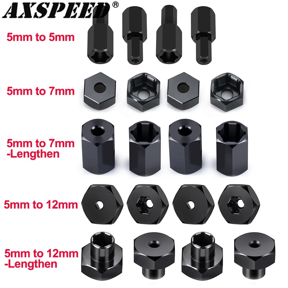 AXSPEED Adattatore per mozzo ruota esagonale in metallo da 5 mm a 7 mm Conversione da 5 mm a 12 mm per parti di aggiornamento per camion WPL D12 2WD 1/10 RC