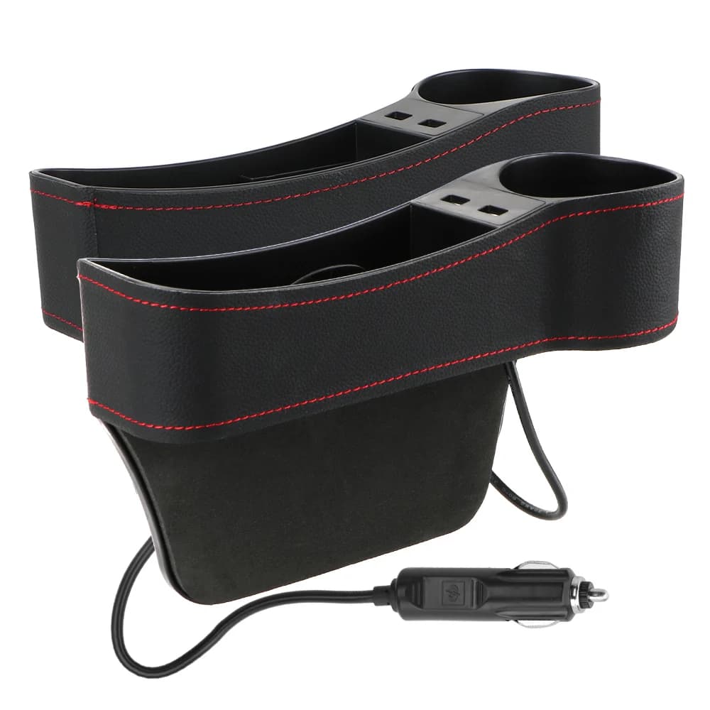 Scatola portaoggetti per seggiolino auto in pelle doppio caricatore USB accessori per auto Organizer per auto scatola a fessura per sedile scatola portabottiglie per telefono