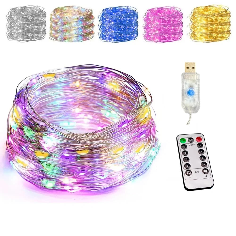 10M/20M Impermeabile 8 modalità USB Filo di rame LED String Fairy Light con telecomando a 13 tasti per la festa di Natale Decorazione natalizia Capodanno
