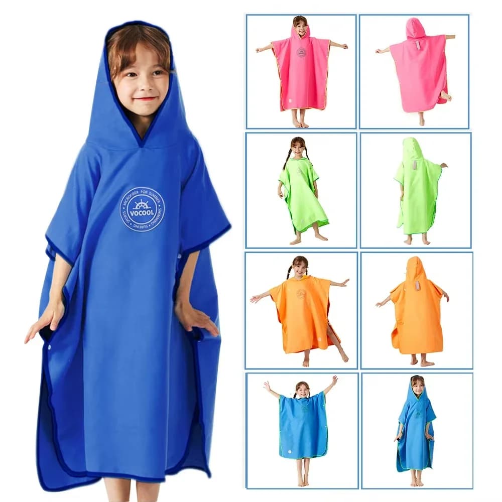 Children's Microfiber Bathroom Covers Beach Poncho With Hood Towels Surf Poncho Bathrobe Drying Pads Kids Swimming Towels