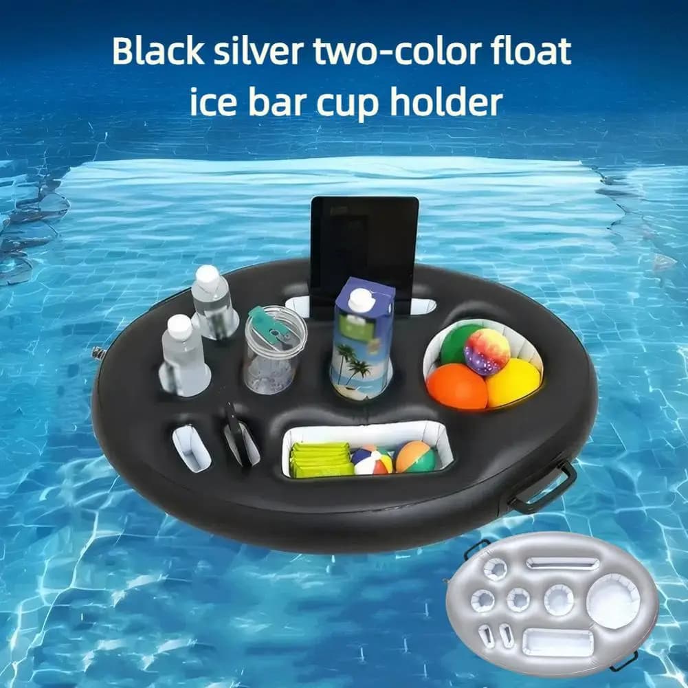 Summer Porous Outdoor Pool Party Tableware Floating Row Inflatable Water Float Ice Bar Cup Holder Swimming Pool Inflatable Tray