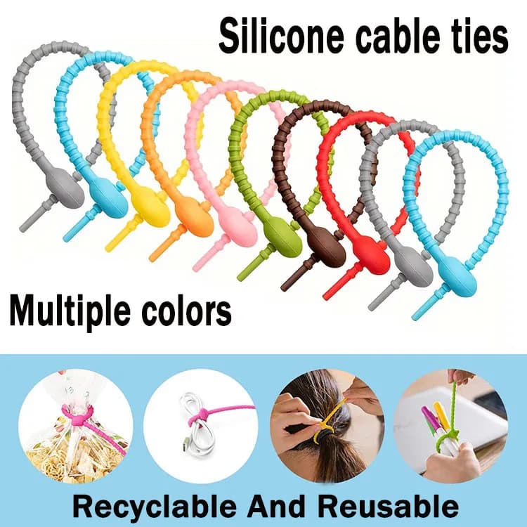 Fascette per cavi in silicone5 Pz/lotto 8 Colori Fascette per sacchetti riutilizzabili in silicone Twist Wire Fasten Cable Zip Tie Auricolare Linea dati Filo universale