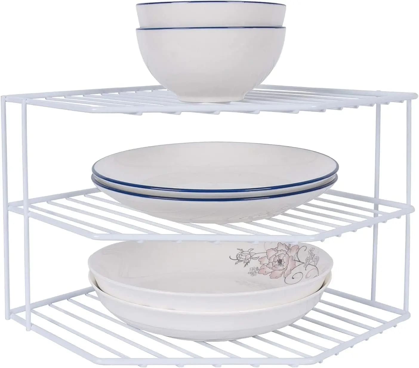Organizer Corner to 3 shelves for Kitchen Cabinets and Dispense, White - Shelves Saving Bench