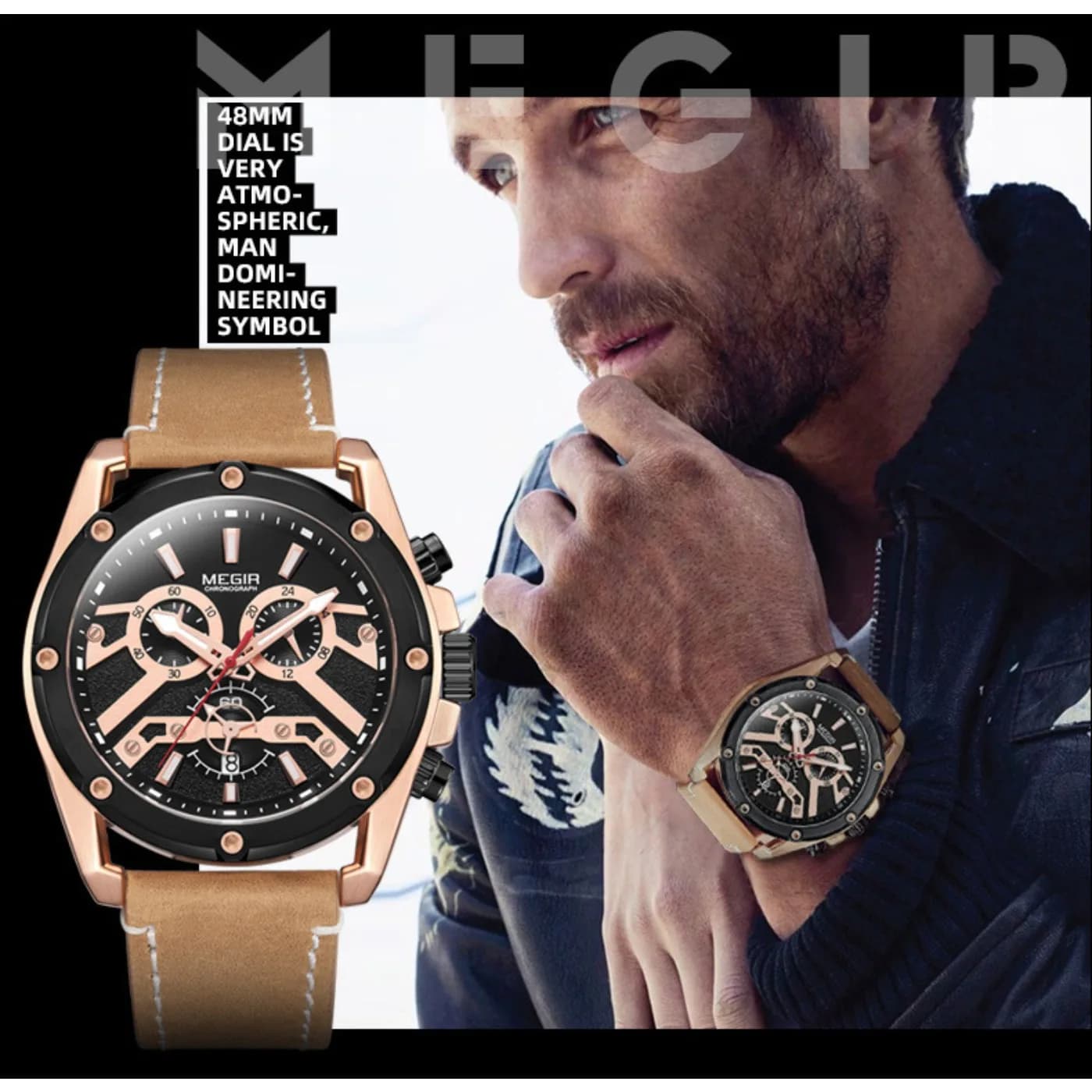 MEGIR Fashion Original Sports Watch for Men Luxury Leather Strap Military Quartz Wristwatches Casual Business Date Chronograph