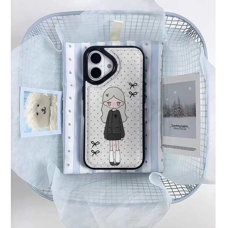Custodia Protettiva Antiurto in Pelle con Fiocco a Pois INS Sweet Little Girl per iPhone 17 Air 16 E 15 14 13 12 11 Pro Max