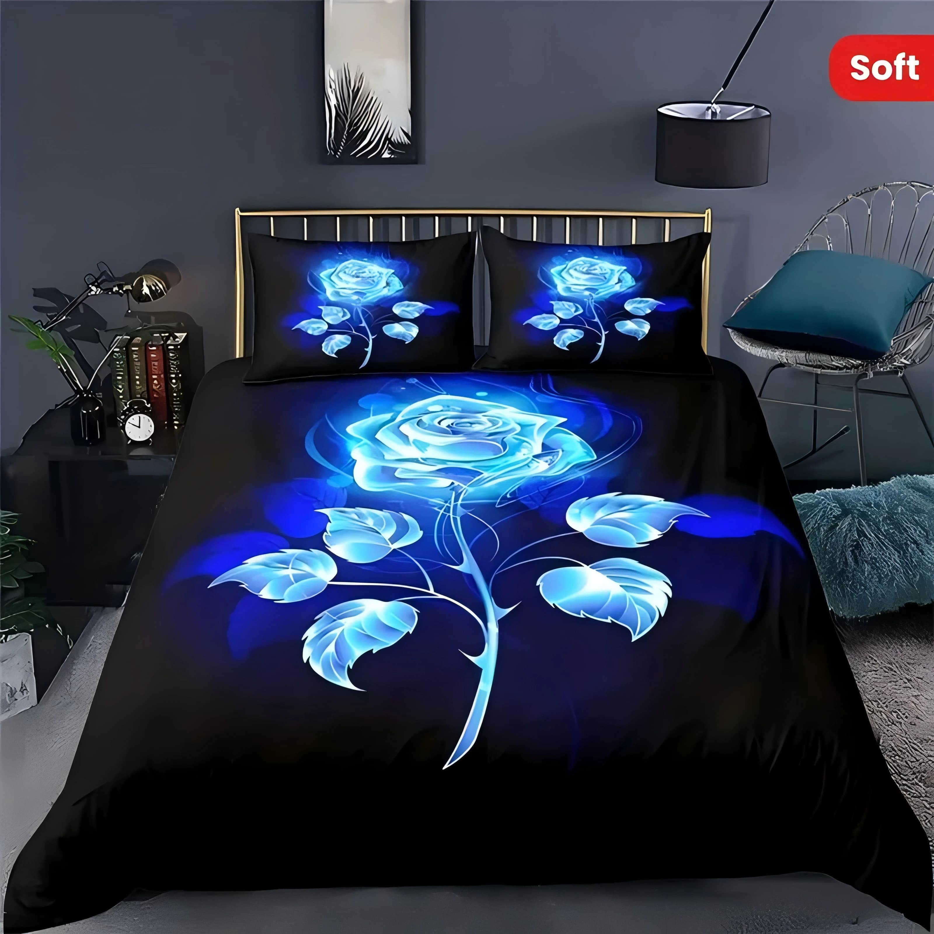 Copripiumino stampato in 3D con rosa blu in fiore Bellissimo copripiumino con rosa Federa Tessili per la casa di lusso Set copripiumino floreale