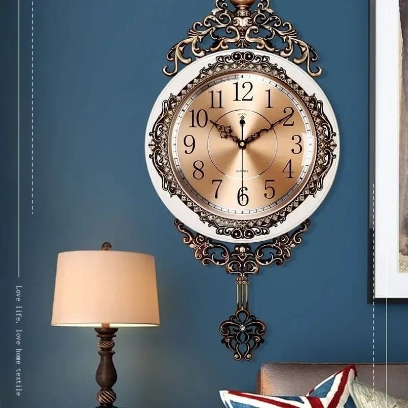 Grande orologio da parete in oro di lusso Soggiorno Silenzioso Creativo Altalena Orologi da parete Camera da letto Orologi al quarzo Decorazioni per la casa da parete