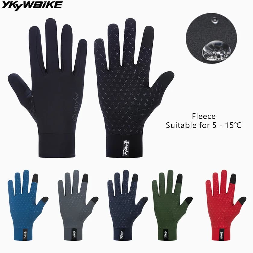 YKYWBIKE Inverno 5-15 ° c Guanti da ciclismo Uomo Donna Touch Screen Guanto da bici imbottito Resistente all'acqua Antivento Caldo antiscivolo Elastico
