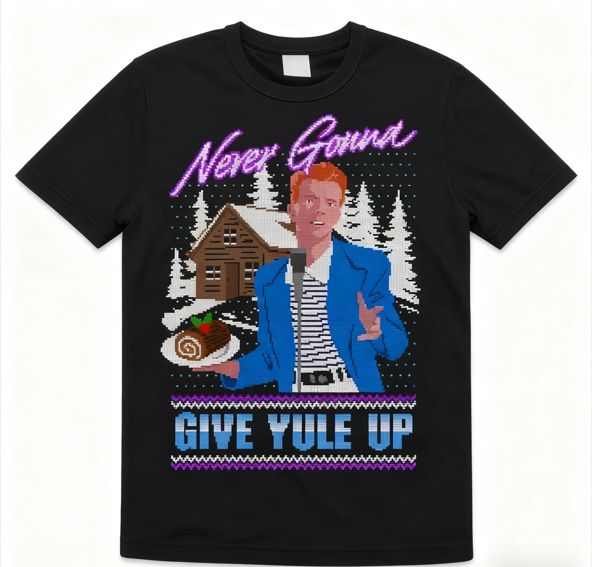 Never Gonna Give Yule Up Christmas T-shirt in puro cotone Divertente Rick Astley Rock Roll Meme Retro anni '80 T-shirt Donna Uomo Top ampio