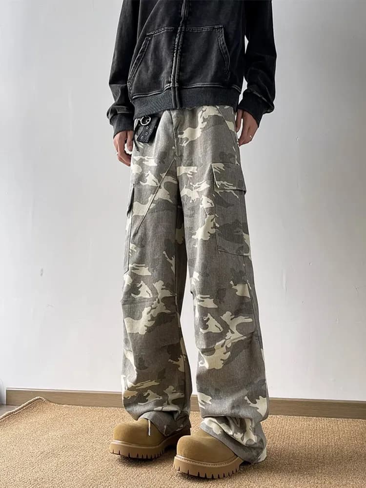 2024 Ropa Y2K moda lavato Camouflage Baggy nuovi Jeans pantaloni Cargo per uomo vestiti Multi tasche pantaloni lunghi Casual dritti