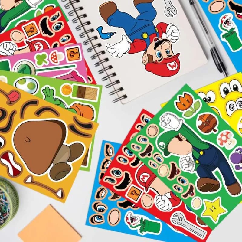 Adesivi Anime di Super Mario Bros, Luigi, Toad, Yoshi, Peach, Puzzle Interattivo Genitore-Figlio, Adesivi Fai-da-Te per Bambini