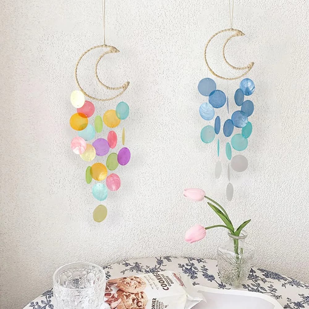 Hanging Shell Moon Wind Chimes Circle Shell With crisp ringtones Dream Catchers Home Decoration Natural Shell Shell Pendant