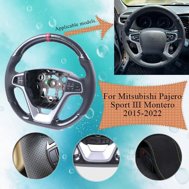 Wheel Covers for car in glossy carbon fiber for Mitsubishi Pajero Sport III Montero 2015-2022 Anti-scratch steering wheel