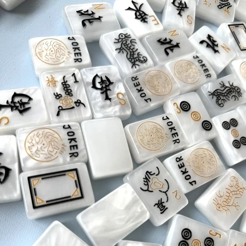 XTY Pearl Texture Black Gold American Mahjong Tiles Luxury Chinese Mah Jong Game Set for Family Party Gift 34*24*11 mm