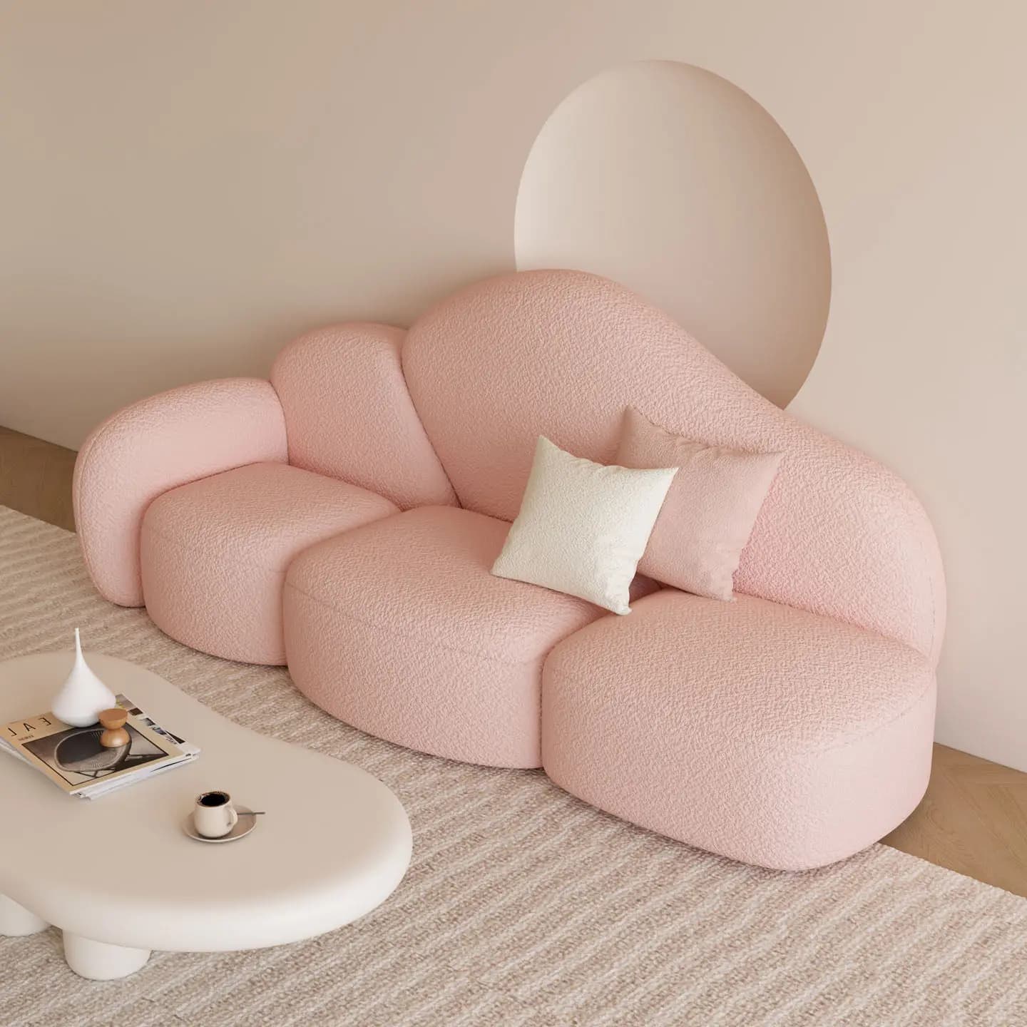 &Cream Cloud Sofa Sherpa Lambswool Cover Movable One Seat Living Room Bedroom Balcony Hotel Villa