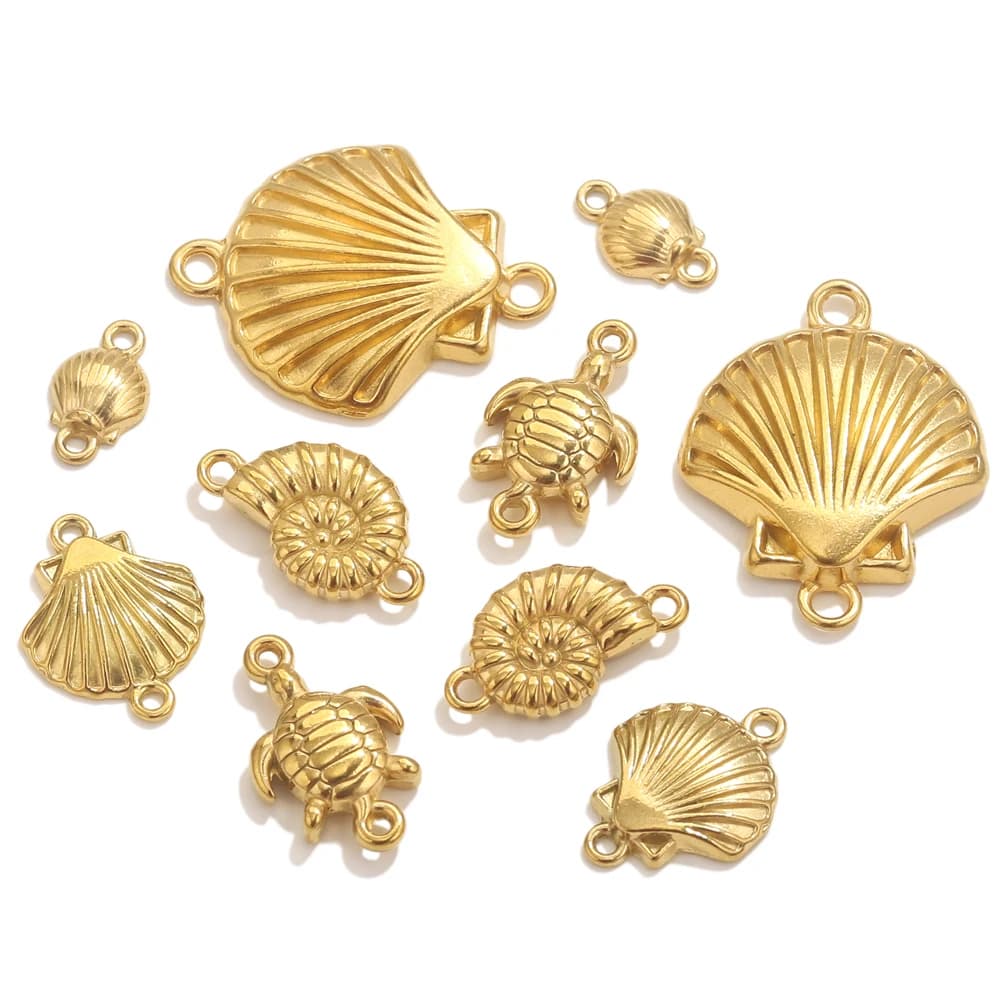 5 pieces stainless steel plated gold shell turtle shell double hole jewelry connectors for necklace bracelet making pendants