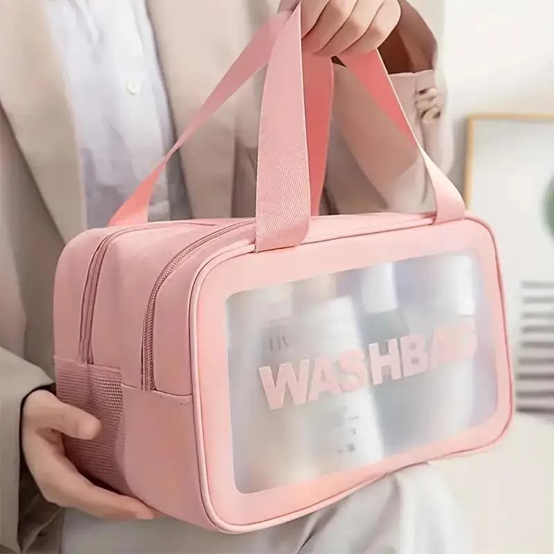 Double compartment transparent PU makeup bag for dry-bag separation, portable bag for washing, cosmetic bag, essential for travel, fitness and swimming