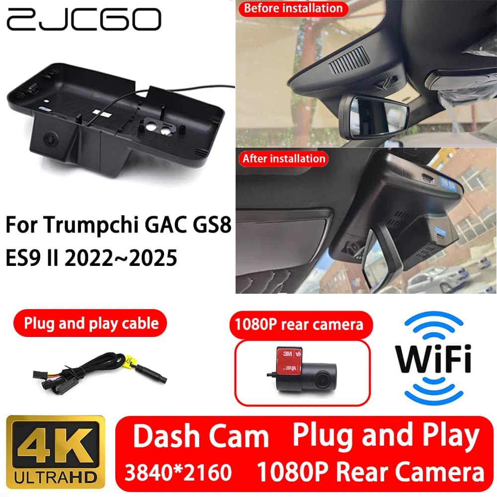for Trumpchi GAC GS8 ES9 II 2022~2025 4K 2160P Front Rear Camera Dash Cam Wifi Plug and Play Video Recorde Loop Recording