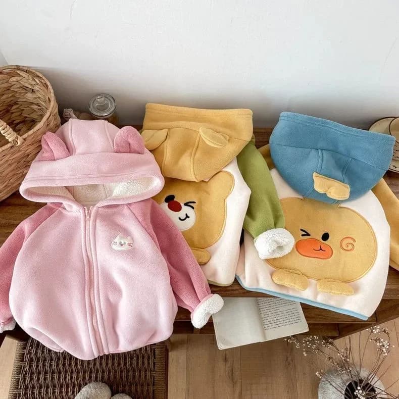 Autumn Winter Men's and Women's Clothing Jackets Three-dimensional Cartoon Color Matching Hooded Fleece Thickened Fleece Jacket