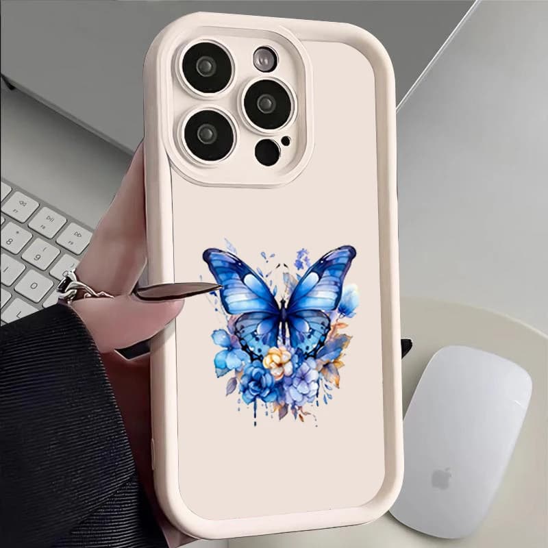 Custodia morbida in TPU per Samsung S26 S25 S24 S23 S22 S21 Ultra Plus FE S25 edge A54, anti-caduta, in silicone. Motivo: Farfalla Blu e Fiori.