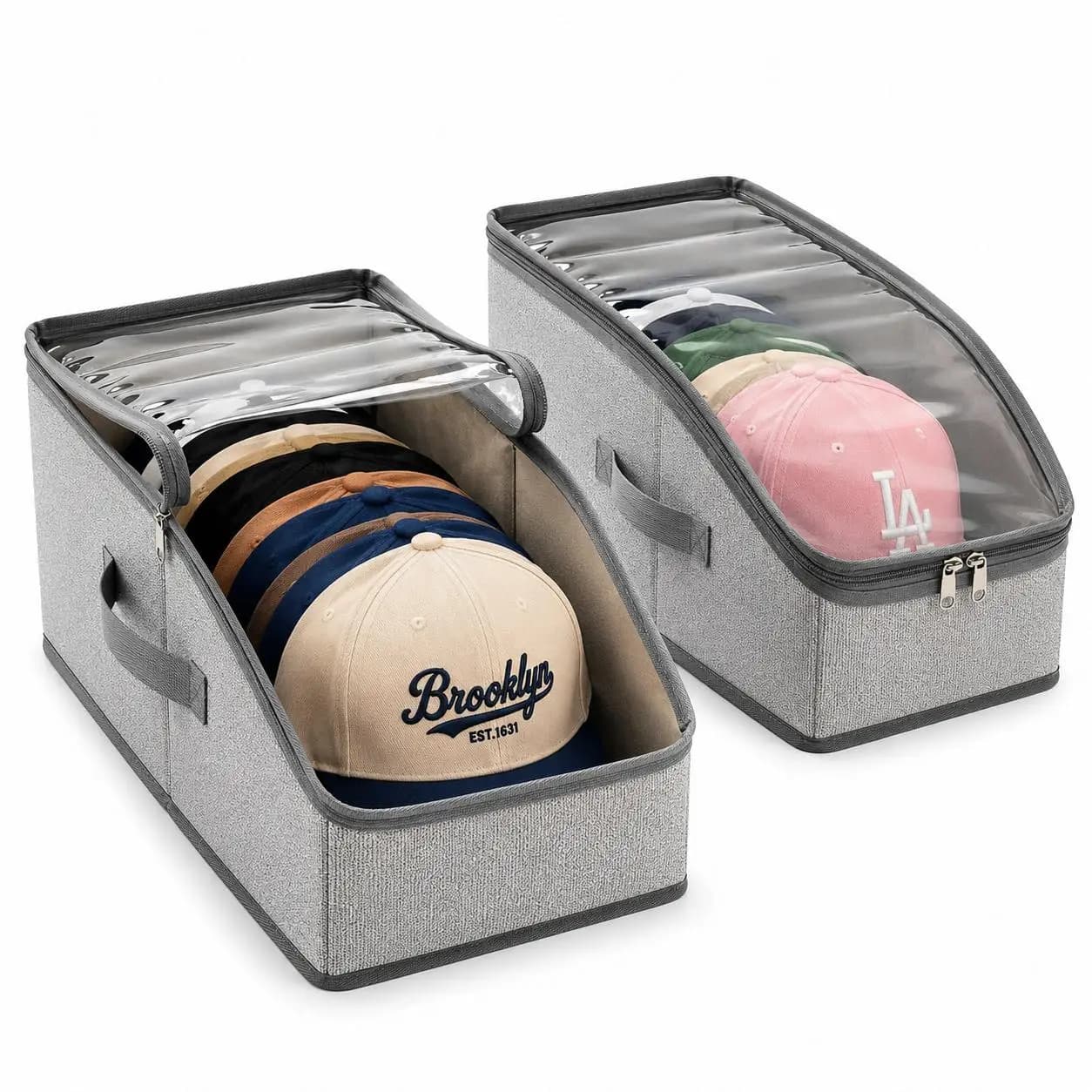 Baseball Cap Organizer Storage Bag with Clear Window Foldable Stackable Hat Box Dustproof Cap Holder Large Capacity Case for Fitted Caps Snapbacks Trucker Hats Closet Wardrobe Organization