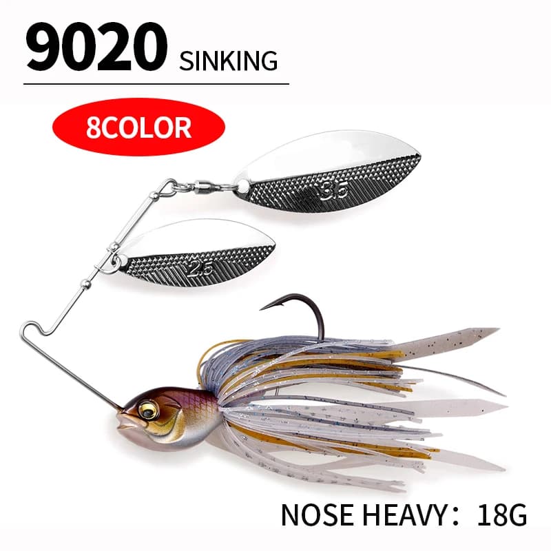 18g Spinning Lure Pesca Filo elastico Esca Maschere di metallo Gonna in silicone Gancio in acciaio inossidabile Cucchiaio Wobbler per spigola Luccio Inverno