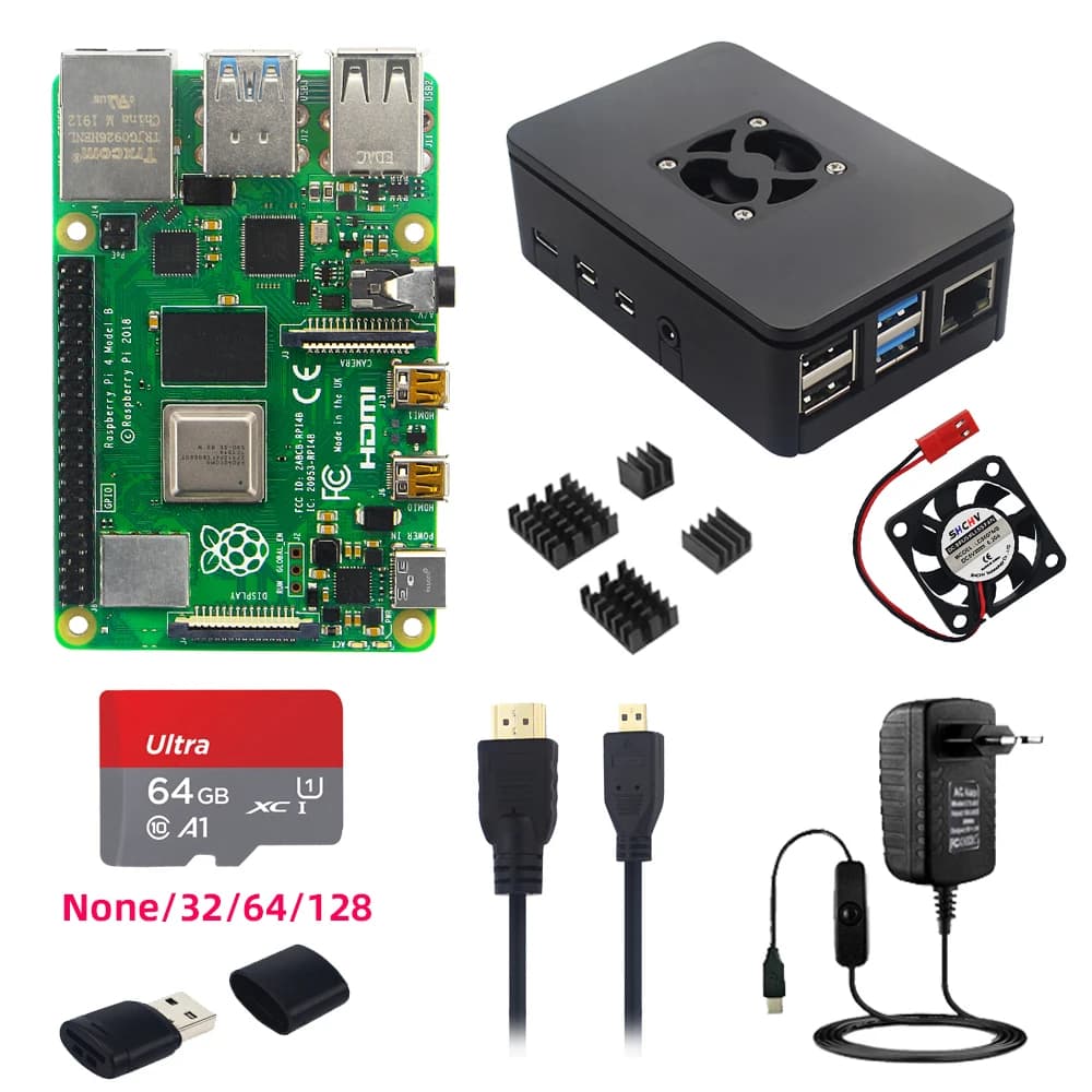 Raspberry Pi 4 model B 8G 4G 2G 1 GB RAM + housing + fan + heat sinks + optional power adapter 32 64 card TF 128 GB for RPI 4