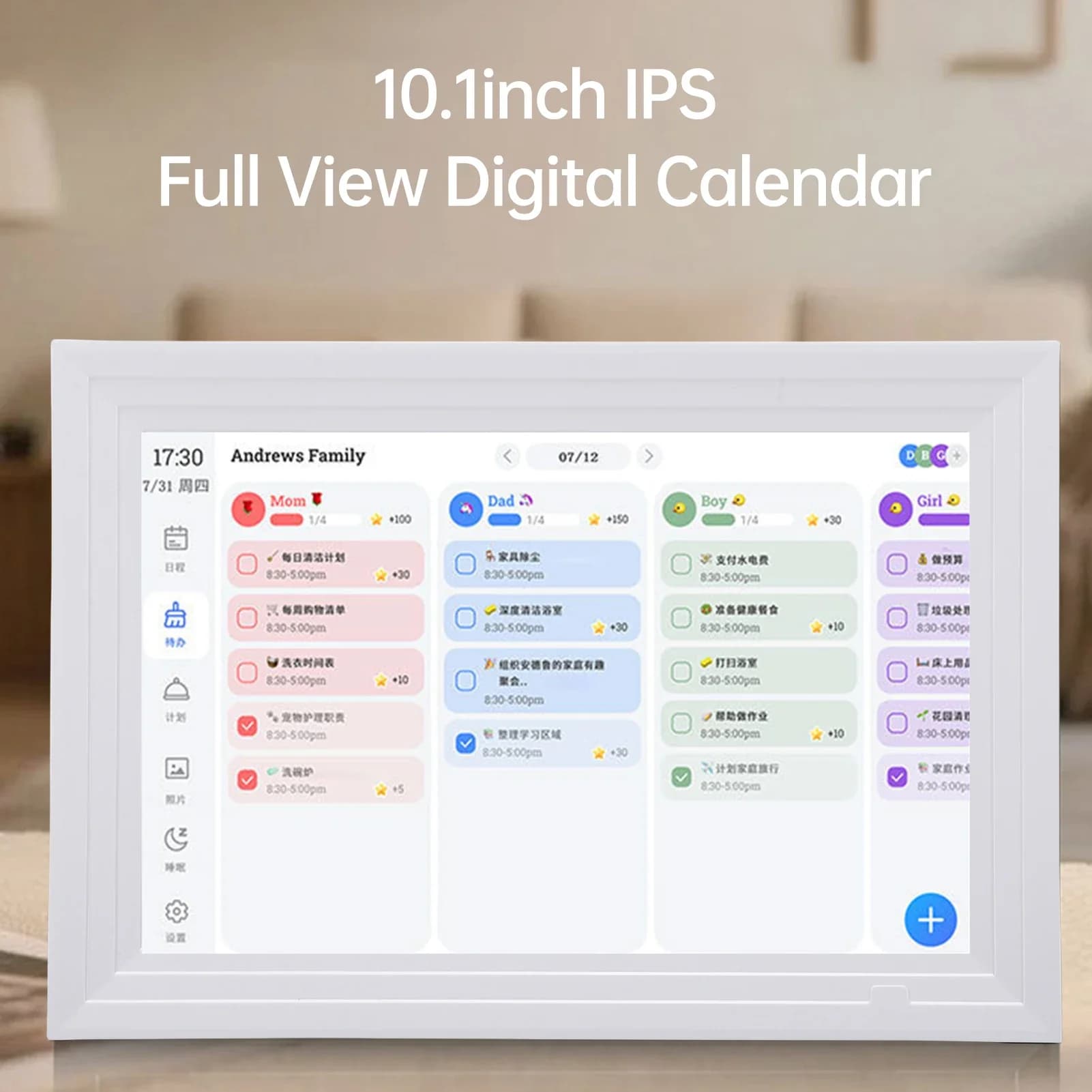Calendario Elettronico da 10.1 Pollici, Pianificatore di Compiti con Schermo Touch IPS Full View, Calendario Digitale Intelligente Interattivo per Famiglia