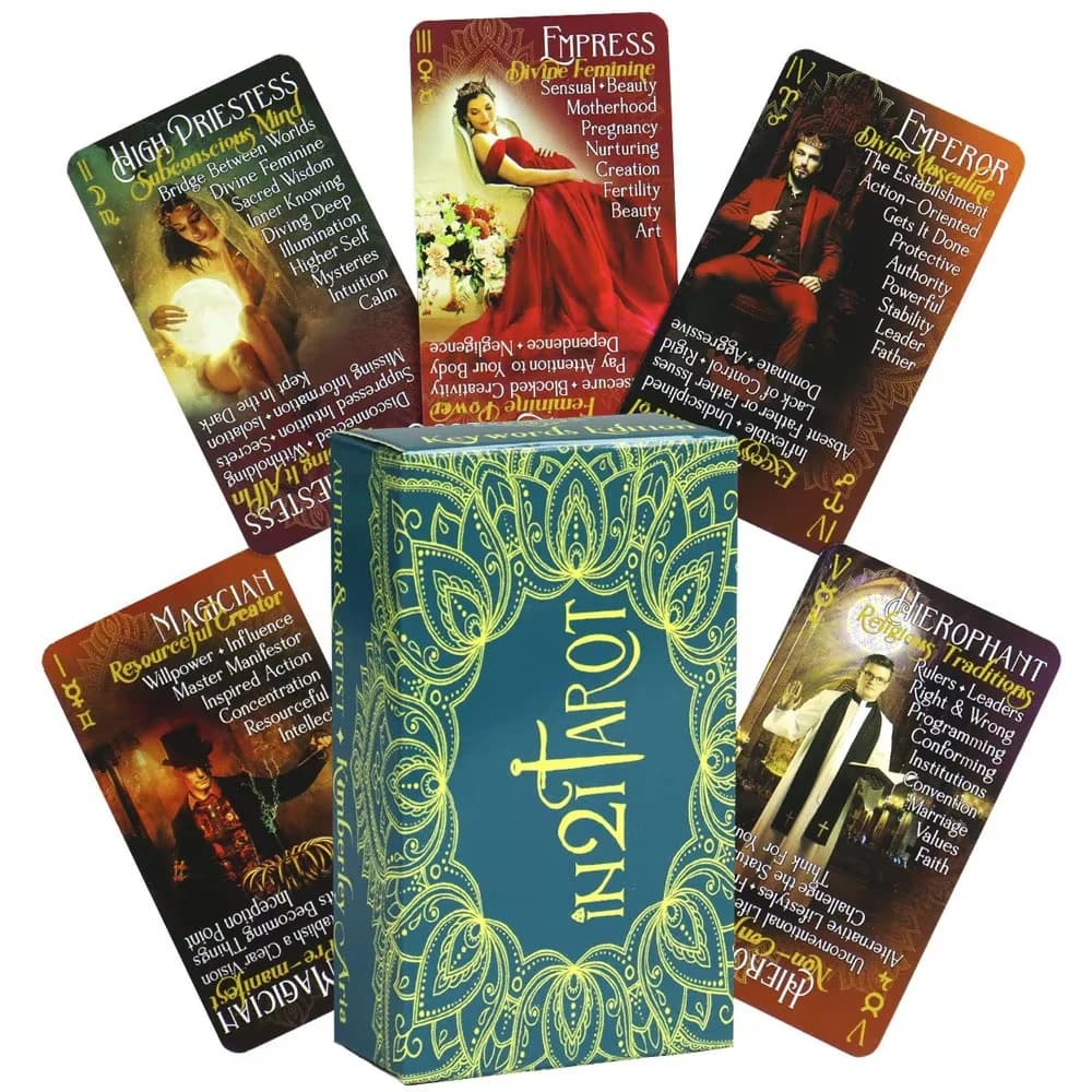 Vendita calda In21 Tarocchi Oracle Tempo libero Intrattenimento Carta Riunione di famiglia Divinazione Mazzo Tarocchi Gioco di carte da gioco