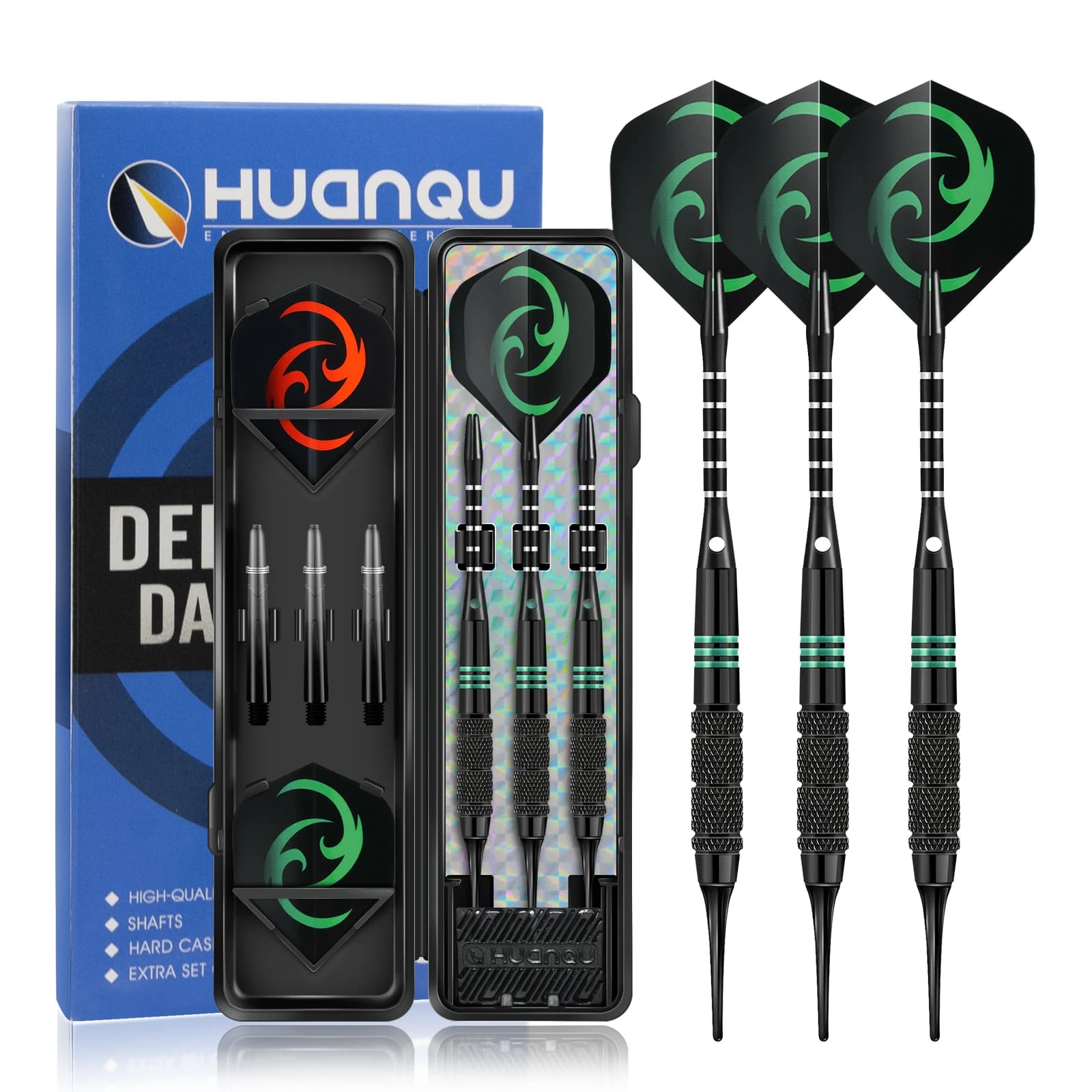 HUANQU 16g Soft Tip Darts Set Professional Electronic Dart Board Games Accessories with Hard Case Extra Shafts Flights
