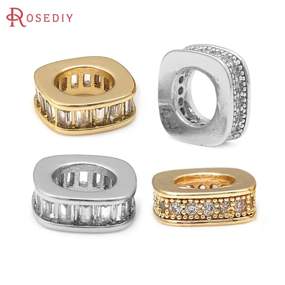 Brass Zircon Large Hole Square Shape Spacer Beads Bracelets Beads Diy Jewelry Accessories Making Rosediy official-website